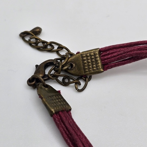 Red Beaded Statement Necklace Corded Gold Tone Spacers Boho Festival - Picture 5 of 9